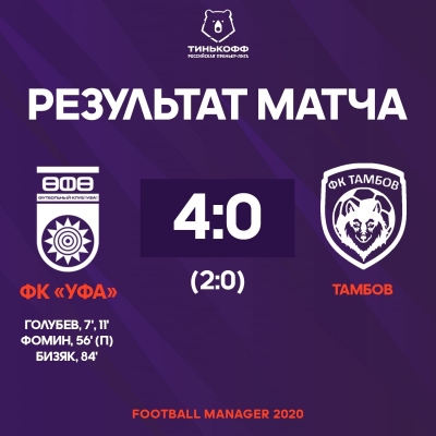 «Уфа» убедительно побеждает «Тамбов» в Football Manager