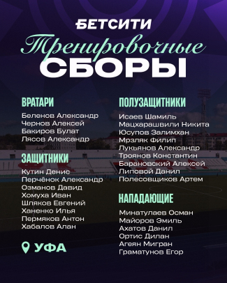 Состав ФК &laquo;Уфа&raquo; на БЕТСИТИ тренировочные сборы