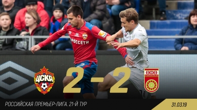 ФК «Уфа», забив 2 гола за 3 минуты, вырывает ничью в гостях у ЦСКА!